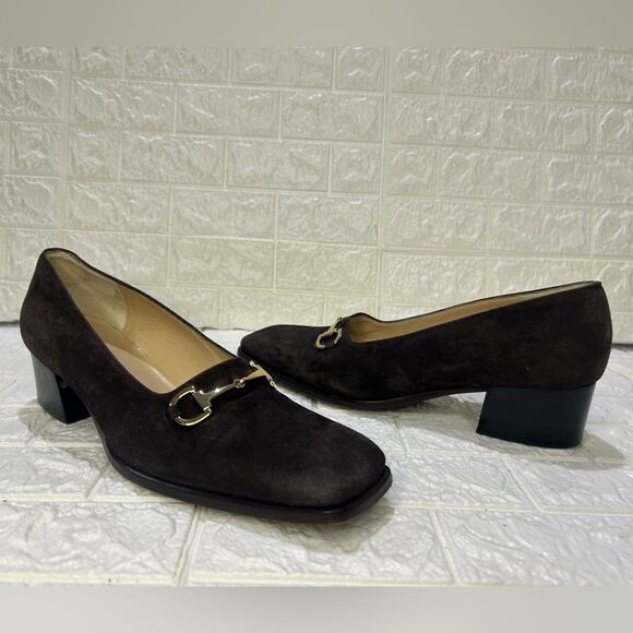 Gucci DarkโBrown Suede Horsebit Block Heels - Picture 7 of 14